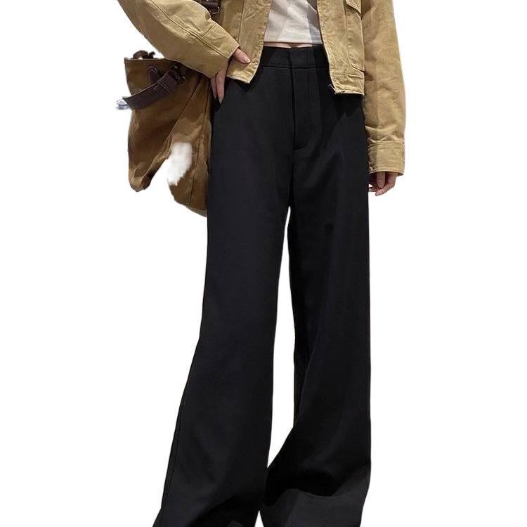 Women's Khaki Wide-Leg Trousers - Spring/Autumn 2026 High-End Slim Straight-Leg Suit Pants