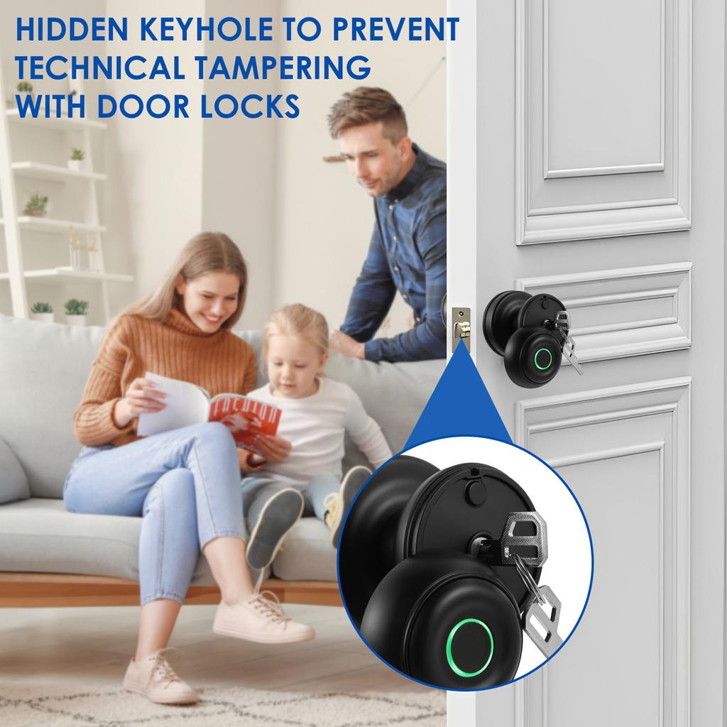 Smart Fingerprint Door Knob with Lock Biometric Door Lock with App Control Key for Bedroom Front Door Home Apartment Office