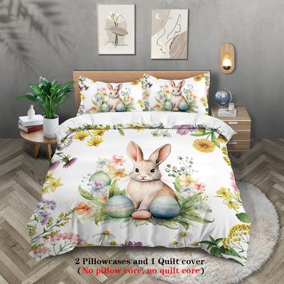 Ensemble de housse de couette 3 pièces à imprimé motif Joyeuses Pâques dessin animé, doux, confortable et respirant, pour chambre à coucher, chambre d'amis, hôtel