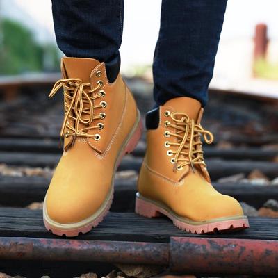 Men's Yellow Winter Plus Velvet Martin Boots - Mid-Cut, High-Top, British Style, Warm Cotton, Large Size