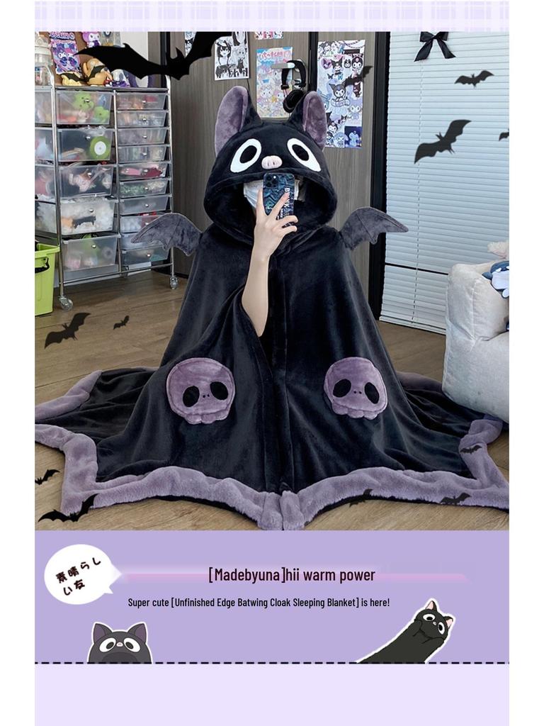 Luna's Little Bat Hooded Coral Fleece Blanket & Sleep Robe