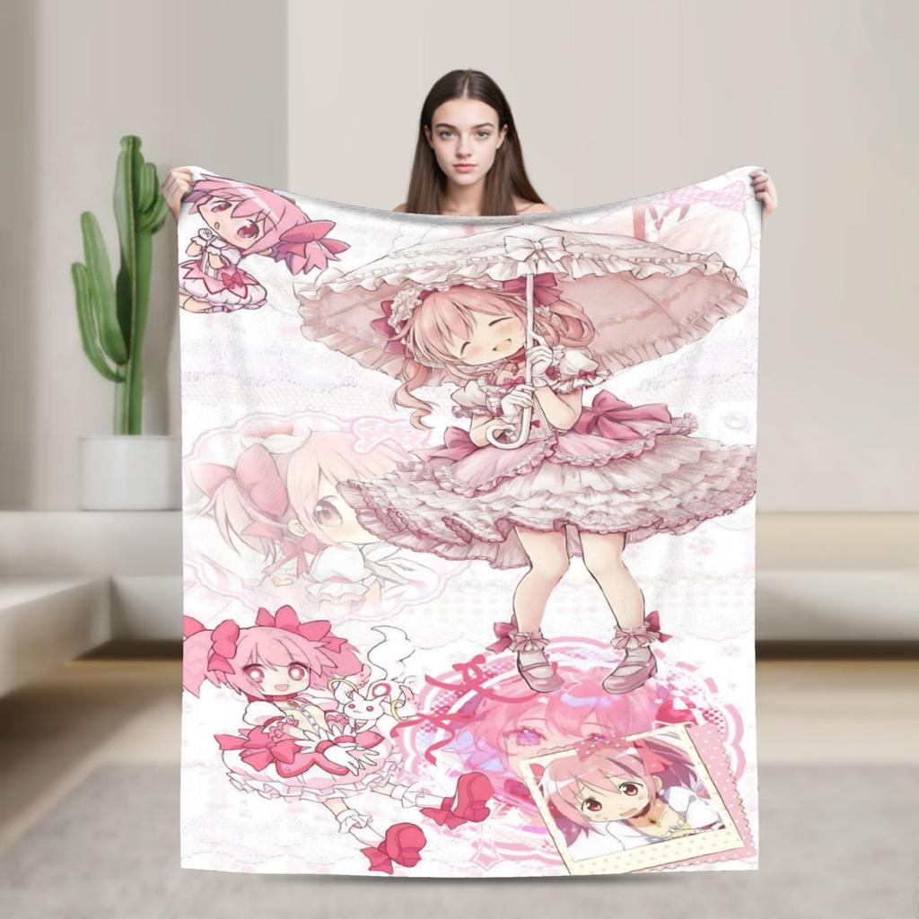 Anime Puella Magi Madoka Magica Flannel Blanket Comic Novelty Throw Blanket for Home 150*125cm Bedspread