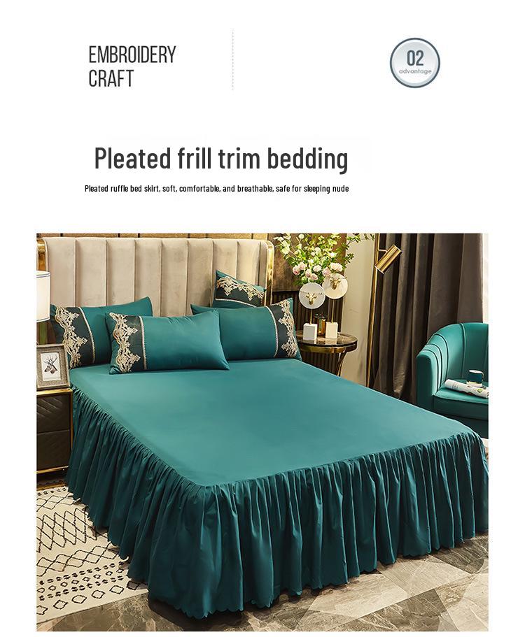 Solid Color Princess Style Brushed Bed Skirt with Dustproof Full Wrap