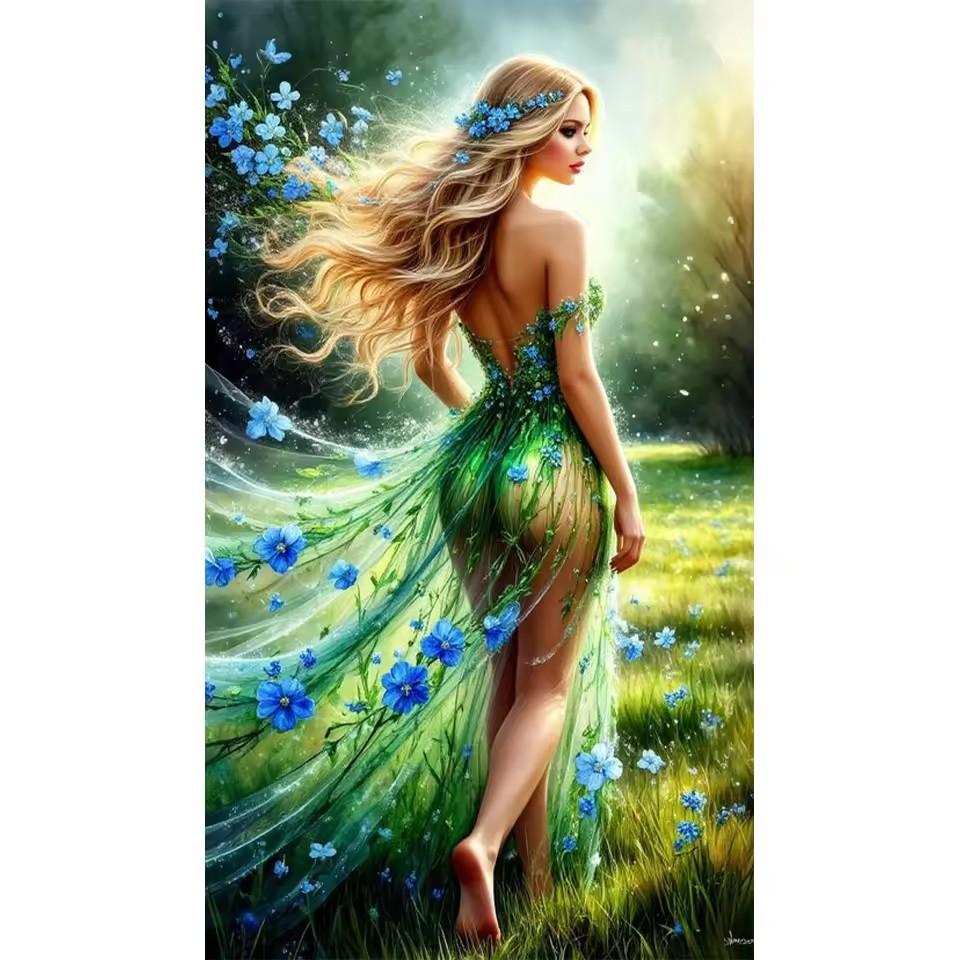 

5D Алмазная живопись своими руками Длинное платье Женщины Алмазная мозаика Цветок Бабочка Стразы Искусство Вышивка крестом Большая Домашняя декорация Full Round 30x60CM