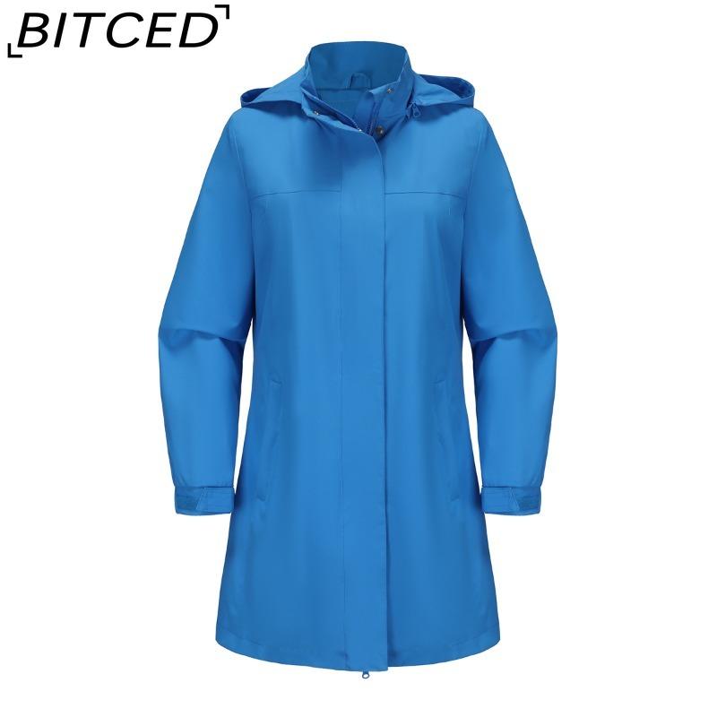 BITCED Spring/Fall Detachable-Cap Water-Resistant Trench Coat for Women Solid Color Long-Sleeve Lightweight Jacket Casual Women's Wear