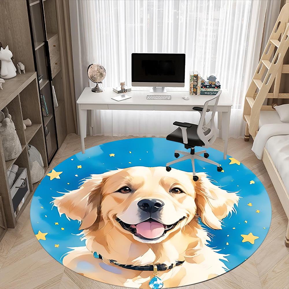 1pc Golden Retriever Office Round Rug, Non-slip, Soft and Durable Office Rug for Interior Decoration, Perfect for Office, Beautiful Decoration Yy26031