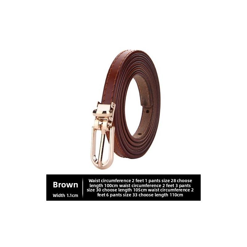 

Two Layer Leather Slim Belt With Metallic Pin Closure For Casual Dress 115cm