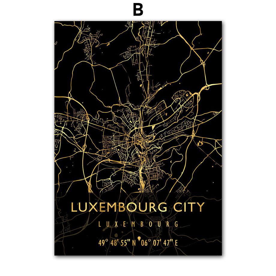 Wall Art Canvas Painting Croatia Cyprus Europe Black Golden Map Living Room Decoration Posters And Prints Clib Bar Wall Pictures