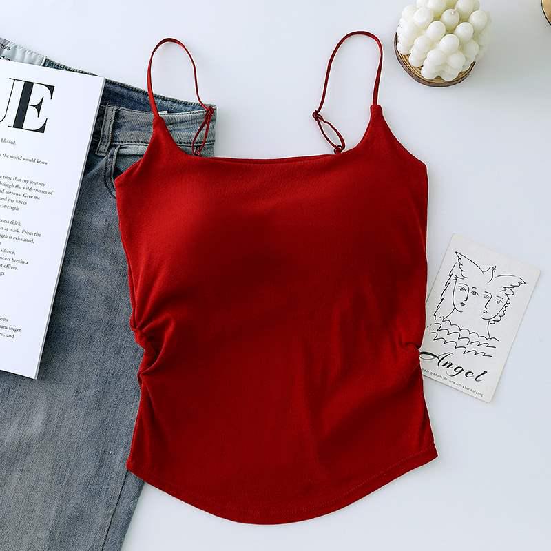 

Изящная и сексуальная плиссированная майка на бретелях со встроенными чашечками для женщин – облегающая фигуру, с красивым дизайном спины One size (80-130 jin)