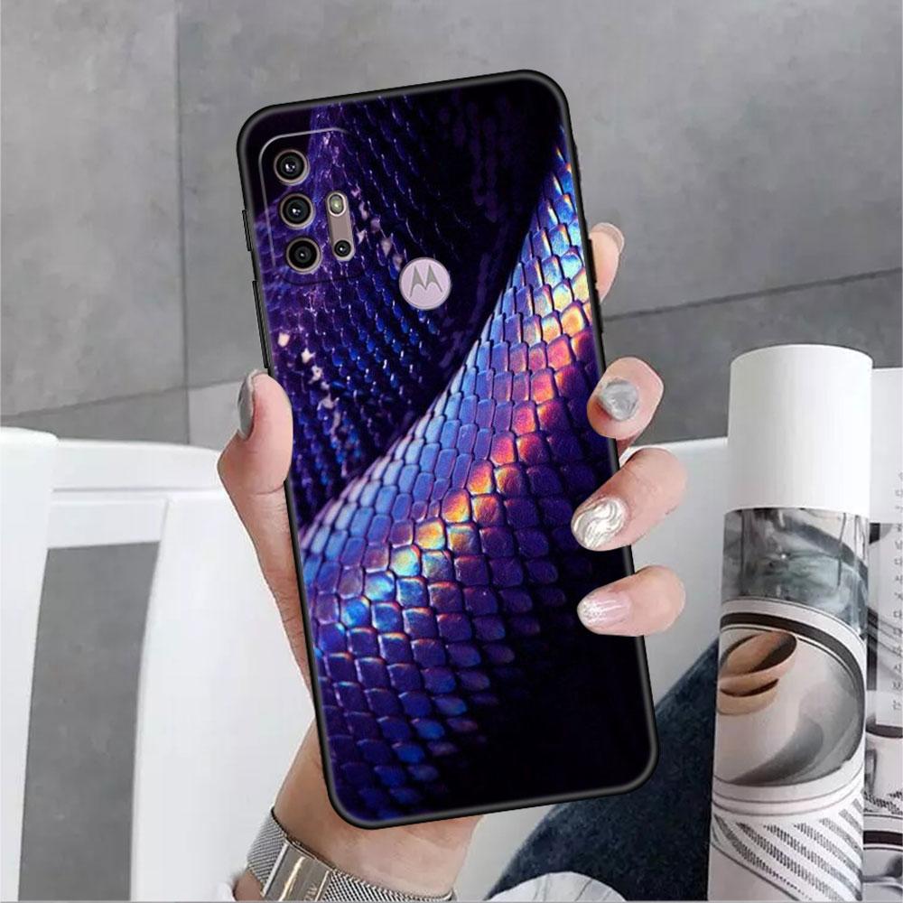 Snake Skin Print Case For Motorola G30 G60 G22  G9 Play G82 G52 G8 G9 G50 One Fusion Edge 20 Black Soft Phone Capas