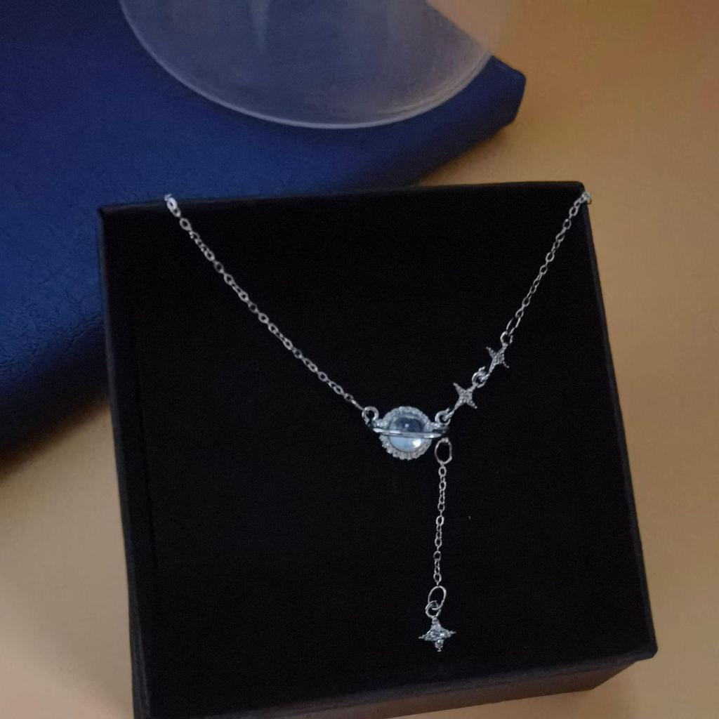 Titanium Steel Tassel Pearl Necklace with Zircon - Women's Luxury Clavicle Chain