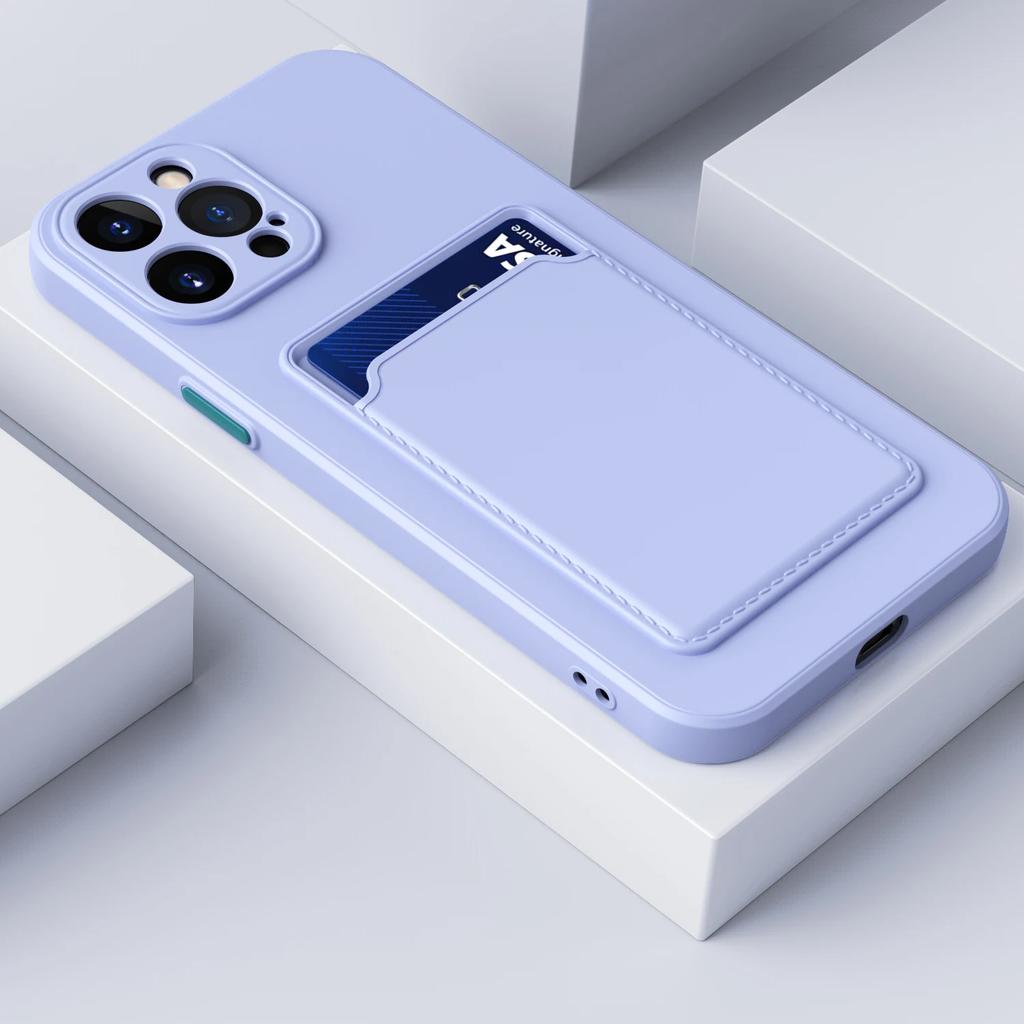 Měkký silikonový držák na karty pouzdro na telefon pro iPhone 16 15 14 13 12 Pro Max Mini Plus kontrastní barva tlačítka nárazuvzdorný zadní kryt