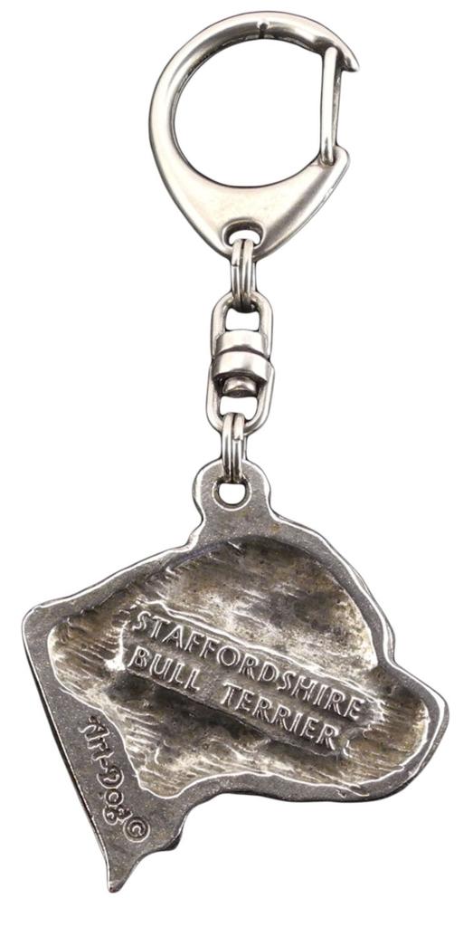 Staffordshire Bull Terrier, Staffy II - Sølvbelagt nøkkelring med en hund i gaveeske, veskedekorasjon, ryggsekk-anheng av Art-Dog-merket