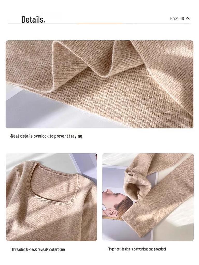 2025 Women's Slim Fit Long Sleeve Knitwear: Square Neck Base Layer for Autumn/Winter