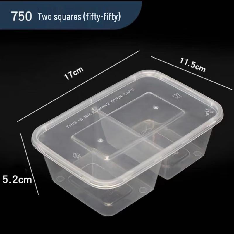 LAOXIANGHE 750ml Rectangular Double-Compartment Disposable Food Containers