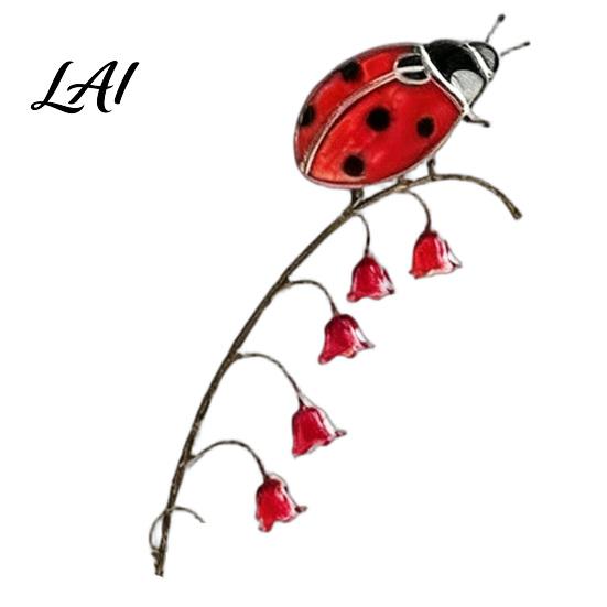 Colorful Insect Yard Decorations Iridescent Dragonfly/Butterfly/Ladybug/Bee/Snail Garden Stake Lily of The Valley Metal Art for Snail Lawn Decor Mom Ladybug