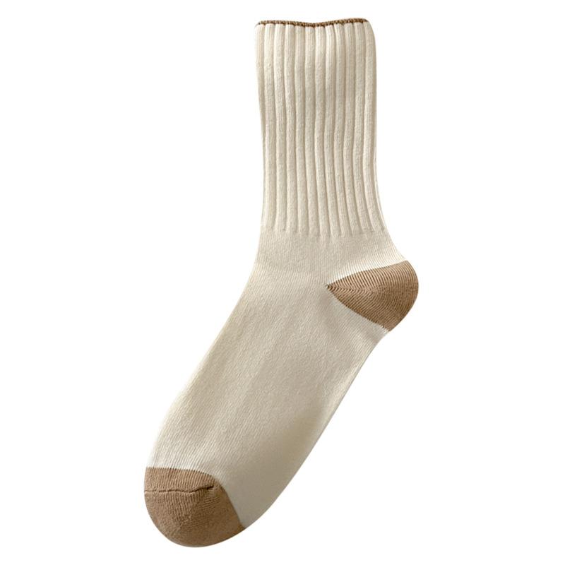 5 Paar Damen Frühling und Herbst Einfache Kontrastfarbene Baumwoll-Kniestrümpfe