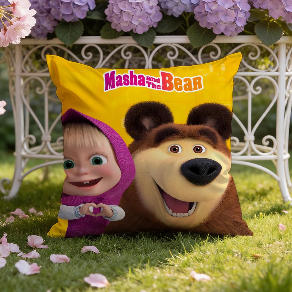 Cute M-Masha And The B-Bear Cushion Cover Home & Car Dual-Scene Pillow Cover: Reversible For Premium Comfort