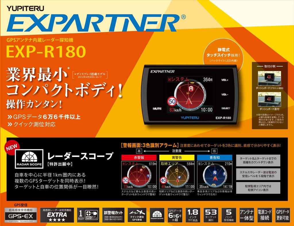 Yupiteru EXP-R180 Radar Detector with Integrated GPS Antenna