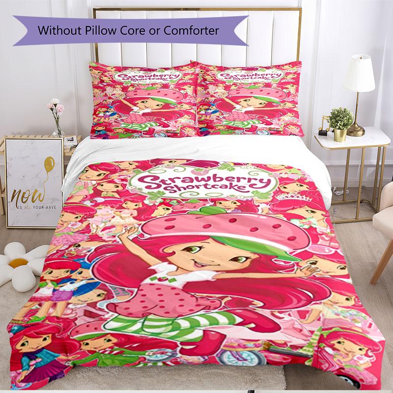 3pcs Duvet Cover Set (1*Duvet Cover + 2*Pillowcase, Without Core), Strawberry Shortcake Print Soft All‑Season Bedding Set, Home Bedroom Decor Gift