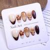 Elegant Brown Gradient Press-On Nails with Gold Beads – Autumn/Winter Luxury Style