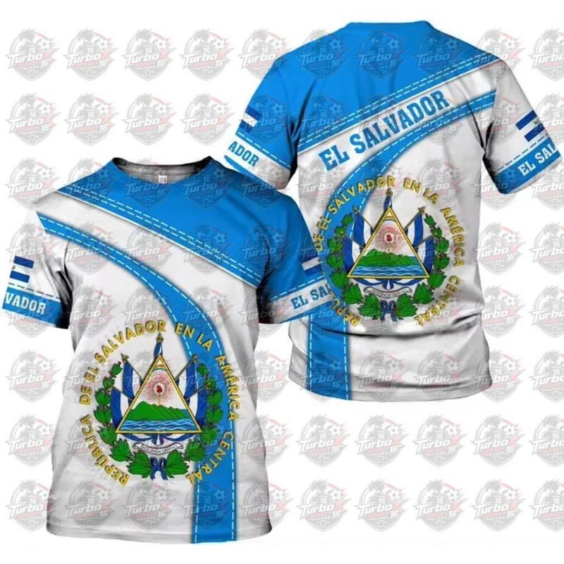 El Salvador Vlag Voetbalshirt T-shirts Zomer Sport Sneldrogend Ronde Hals Trendy Casual Voetbalshirt 3D Geprint Herenkleding