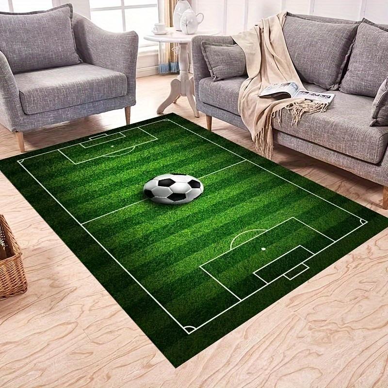 3D Cartoon Lawn Pattern Rug, Football Field Motif Carpet, Soft and Comfortable Floor Mat, Non-slip Gaming Pad Home Decor