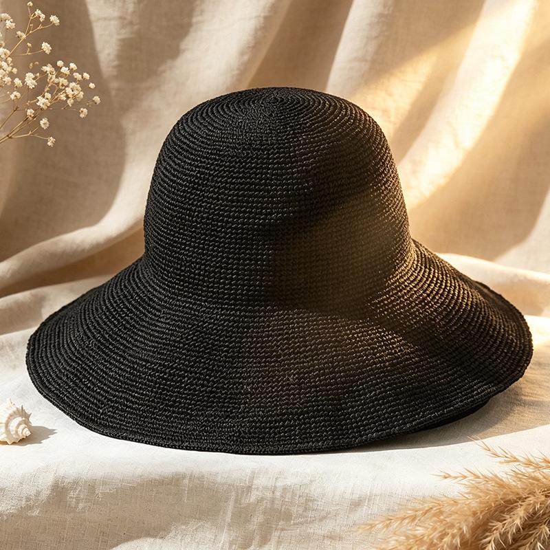 Women's Wide-Brimmed Straw Sun Hat Foldable Summer Fisherman's Hat Breathable Slimming for Outdoor Travel and Beach Use