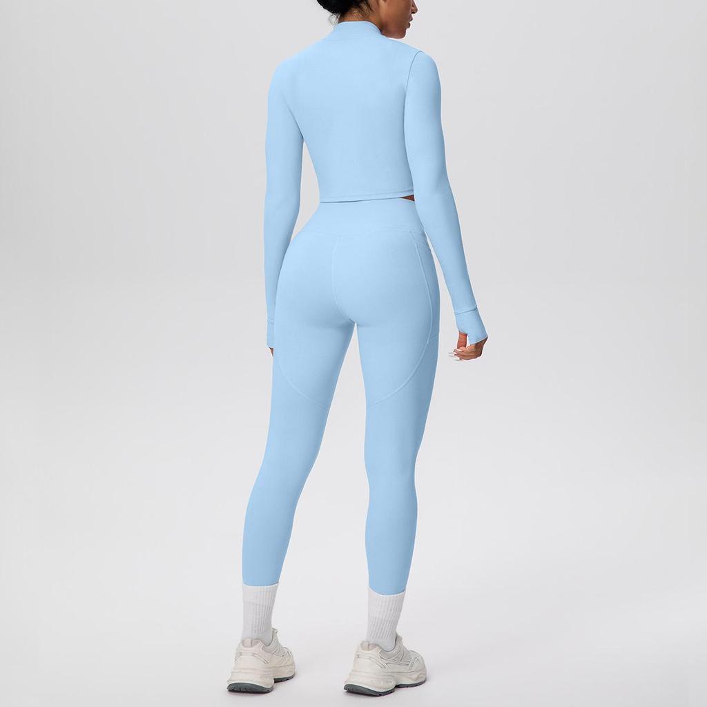High-Waist Thumb-Hole Zipper Yoga Jacket and Butt-Lifting Leggings Set