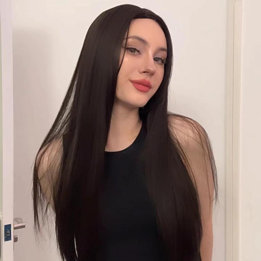 Multi Colored Optional Long Straight Hair With Bangs Wig Women's Full Head Set Natural Synthetic Matte High-temperature Silk