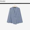 ZANZEA Womens Elegant Two Piece Suit Set Long Sleeve Peplum Blazer Tops and Wide Leg Pants Office Lady Thin Outfits