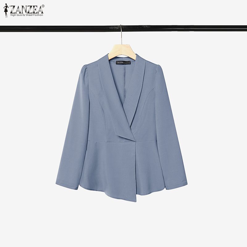 ZANZEA Womens Elegant Two Piece Suit Set Long Sleeve Peplum Blazer Tops and Wide Leg Pants Office Lady Thin Outfits