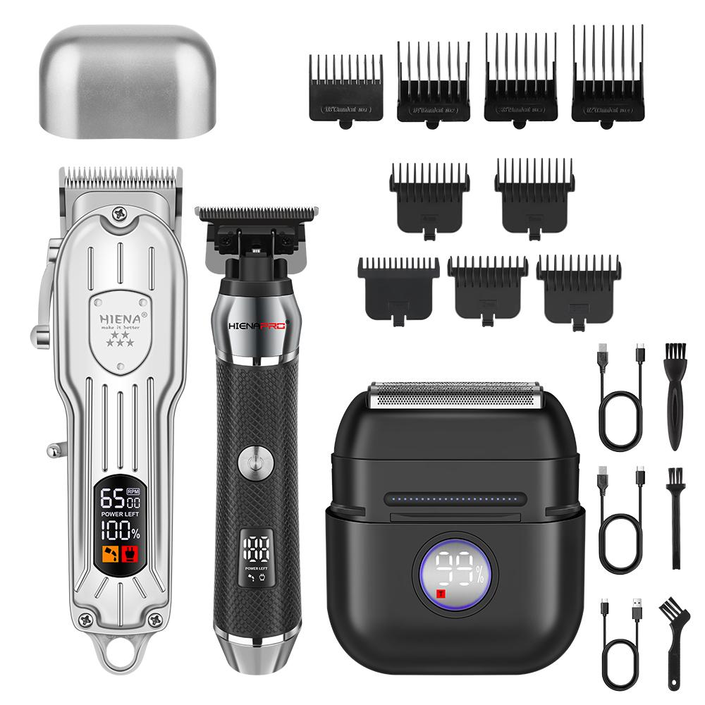 3PCS Professional Hair Clipper Set for Men Cordless Barber Clippers Set and Trimmer Kit USB Rechargeable Electric Beard Tool Kit