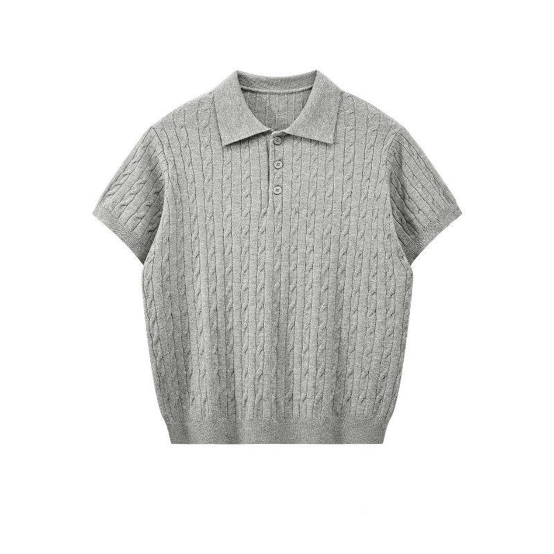 Street Retro Twisted Knitted Short-sleeved POLO Shirt Men's Trendy Brand Loose Couple Premium T-shirt Top Trendy