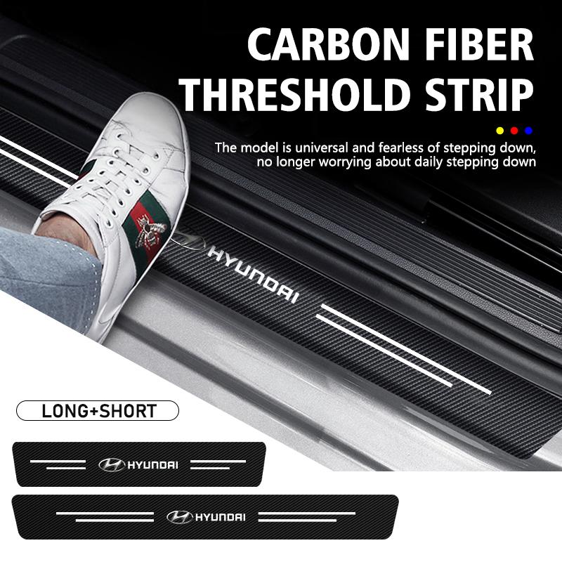 For Hyundai Carbon Fiber Car Threshold Strip Anti Wear Door Sill Protection Cover Ioniq Sonata Elantra Solaris Creta Accent E6