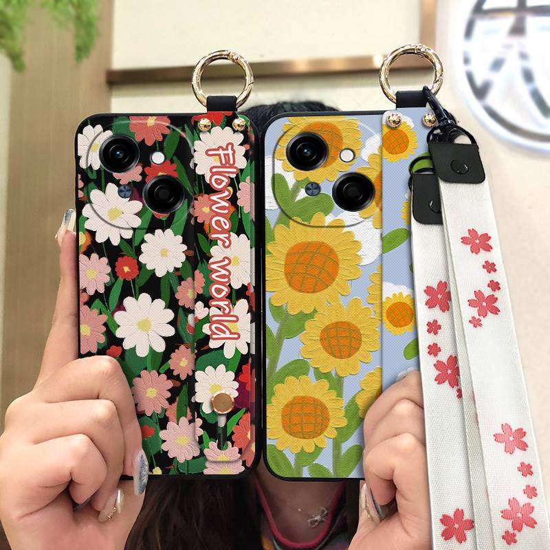 Protective Anti-knock Phone Case For Tecno POP9 4G/Spark GO 1/KL4 Flower Phone Holder Ring Kickstand Dirt-resistant