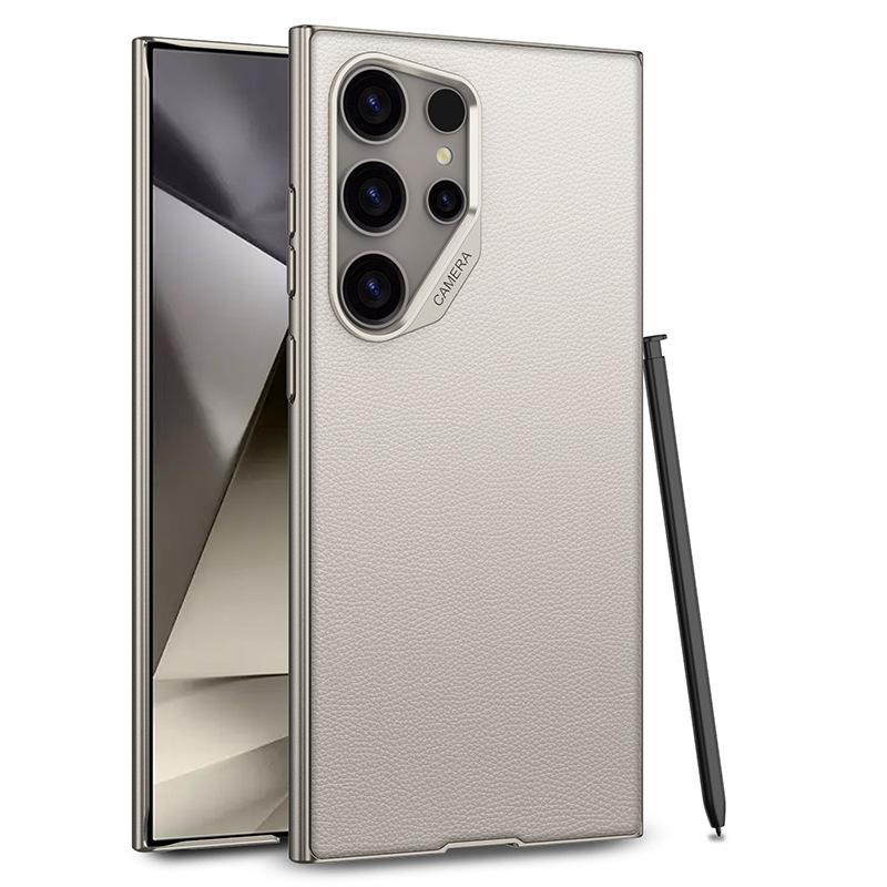 Suitable for Samsung S24Ultra Mobile Phone Case S24uc Pure Pigment Leather S24Ultra Anti Fall Simple Wind Protection Case