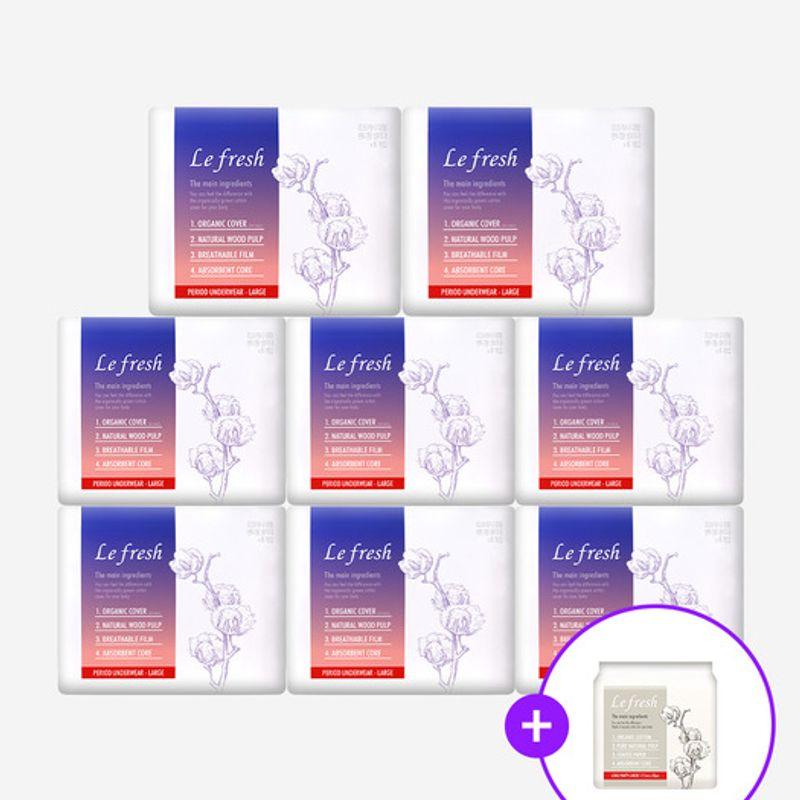 Lefresh Organic 100% Cotton Cover Wearable Overnight 8P x 8 Packs + 1 Pack of Panty Liners + 1 pack of panty liners included