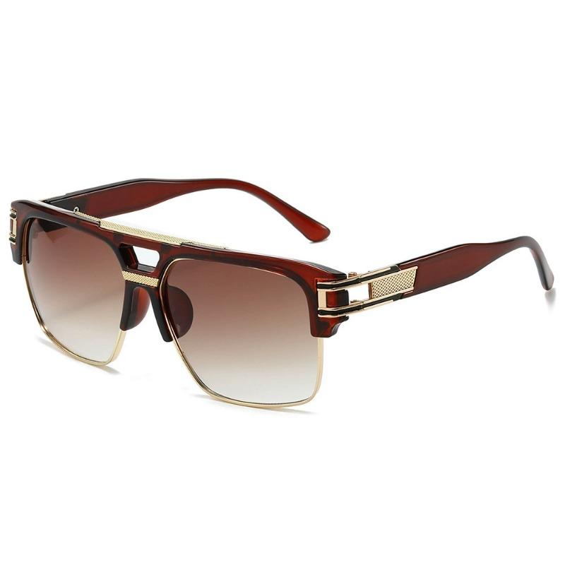 Non-polarized Square Sunglasses for Men Classic Oversized Sun Glasses Retro Semi Rimless Metal Frame Retro Eyeglasses Women