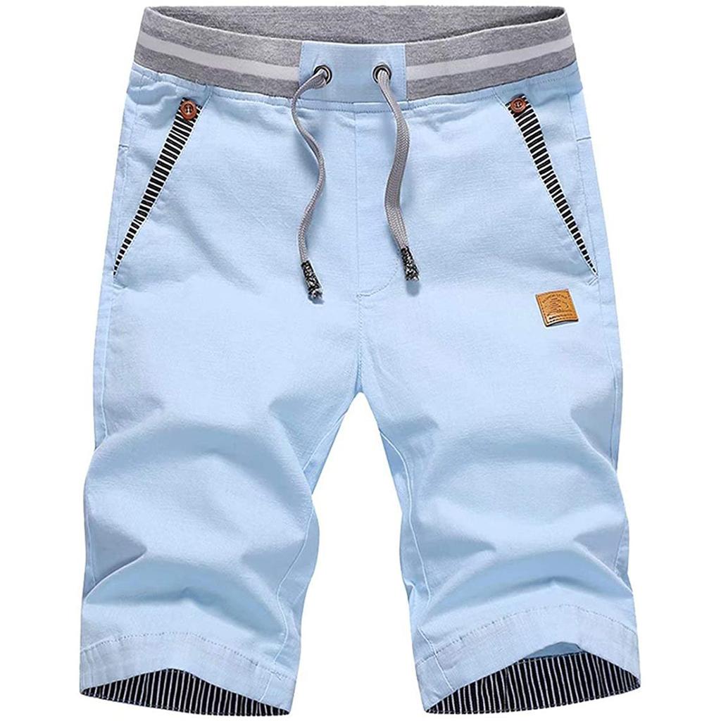 Pantaloni Corti Casual Versatili da Uomo alla Moda con Tasche e Cuciture Lente
