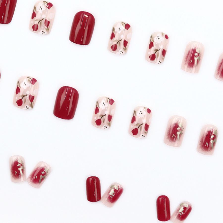 Hochwertige Rote Tulpen Neujahrsmaniküre: 24 Feenhafte Tragbare Nagelsticker