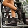Comemore New Ladies Autumn lace-up Boot Women's Shoes Woman Fashion Leather Ankle Boots Winter Black Comfortable Platform