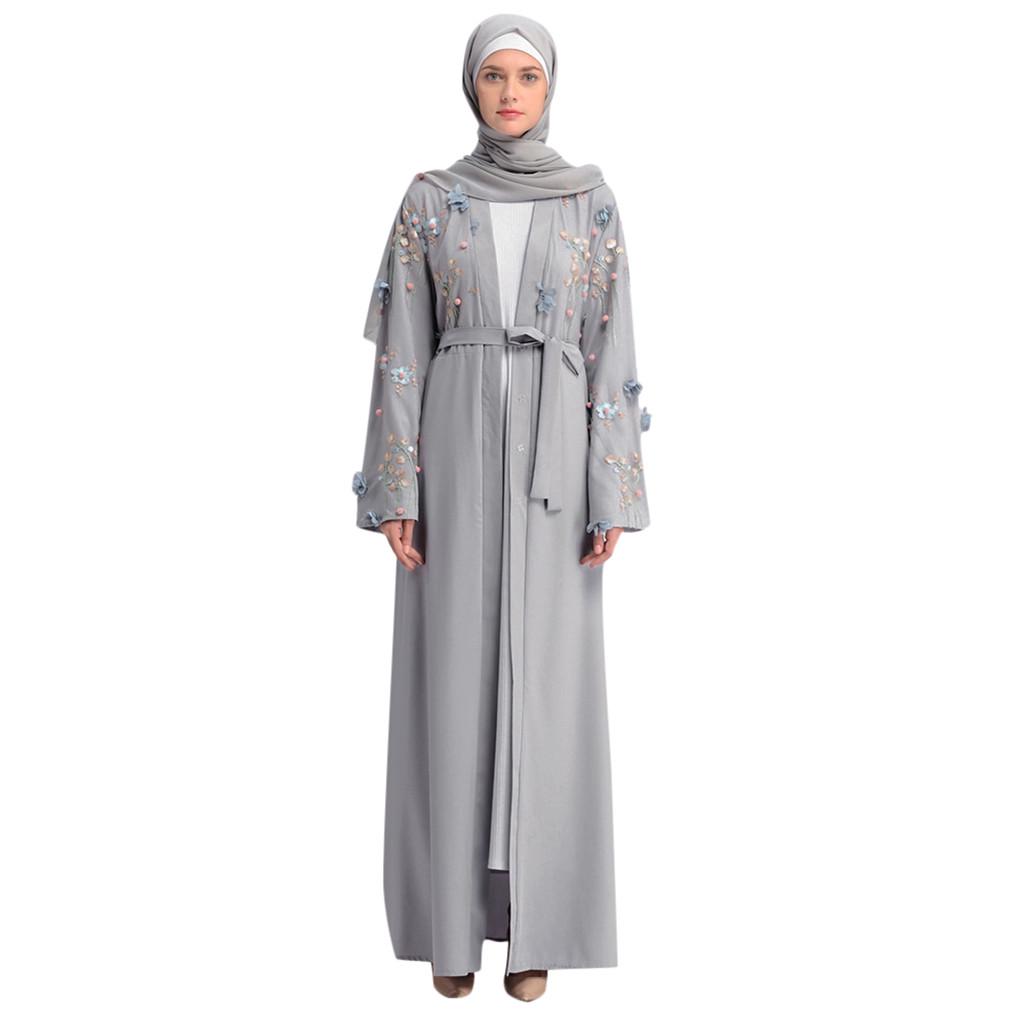 Women Openwork Embroi Long Dress Robe Open Abaya Cardigan Muslim Dubai Robe Gown