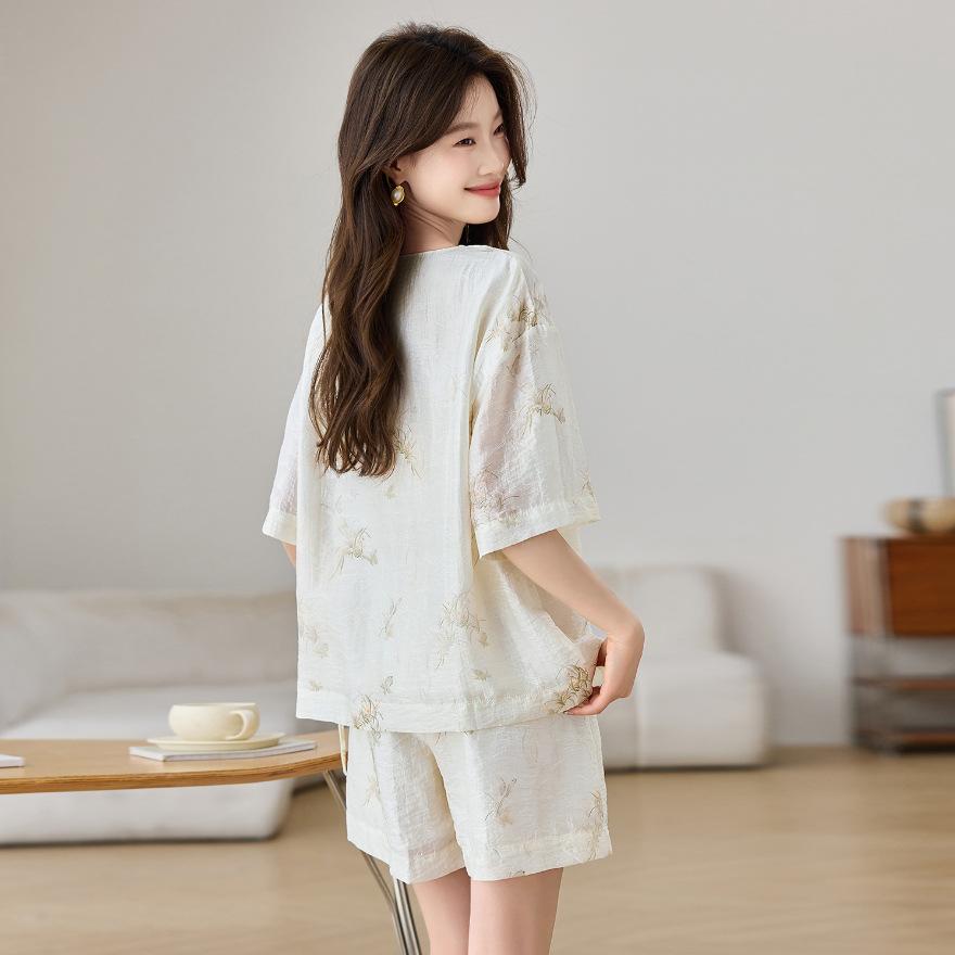 Tencel Shorts Set Women's Summer New Fashion Middle-aged Loose Large Size Two-piece Set