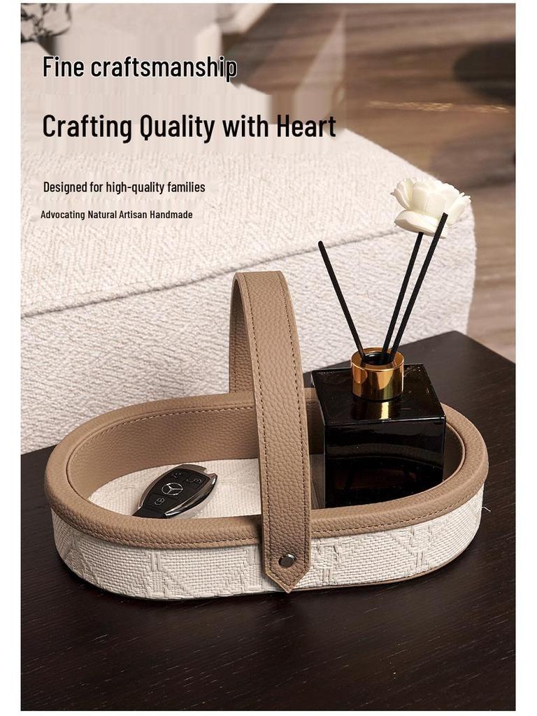 Francuska Retro Luksusowa Taca do Przechowywania ze Skórzanym Uchwytem do Szafki w Przedpokoju