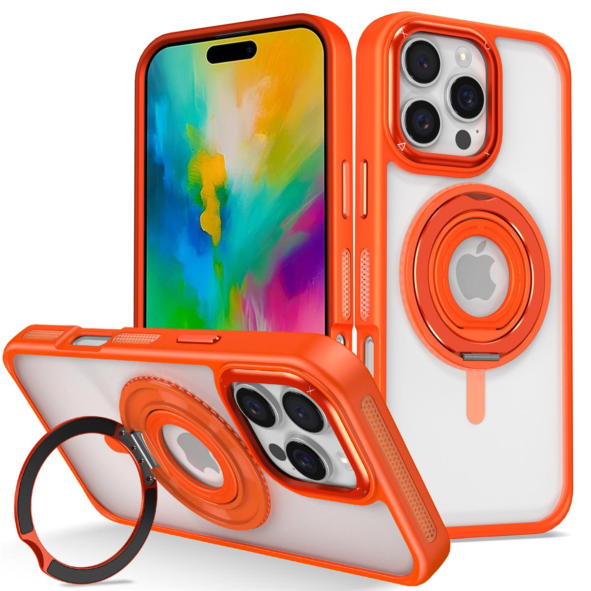 

For iPhone 16 Pro Max Case TPU+PC Clear Phone Cover with Silicone Ring Kickstand Orange