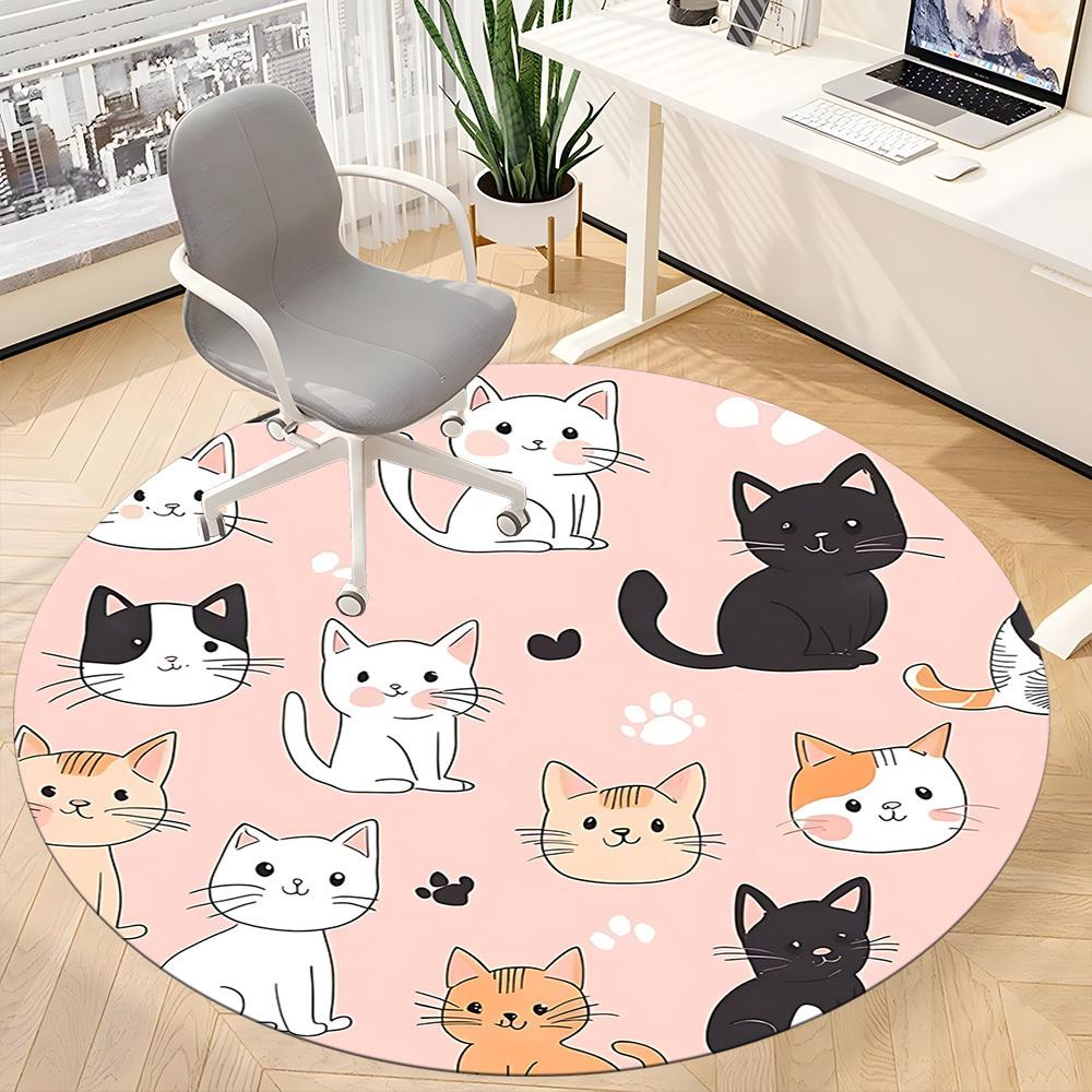 1pc Cat Pattern Office Round Area Rug, Under Office Chairs Bedroom Living Room Home Decor, Room Deco