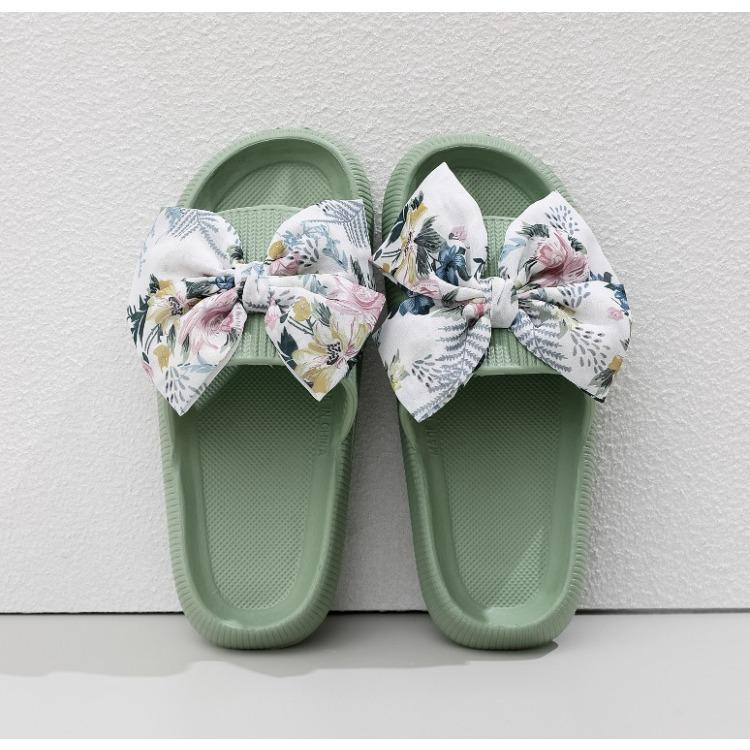 

Модные тапочки-бантики на толстой подошве 4,5 см для женщин летом, сандалии на мягкой подошве для домашнего использования, обувь больших размеров 36-37 зелёный