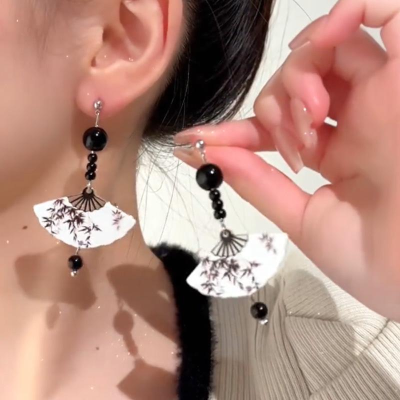 Ink butterfly love earrings antique Internet celebrity same earrings niche high-end sense of national tide retro earrings