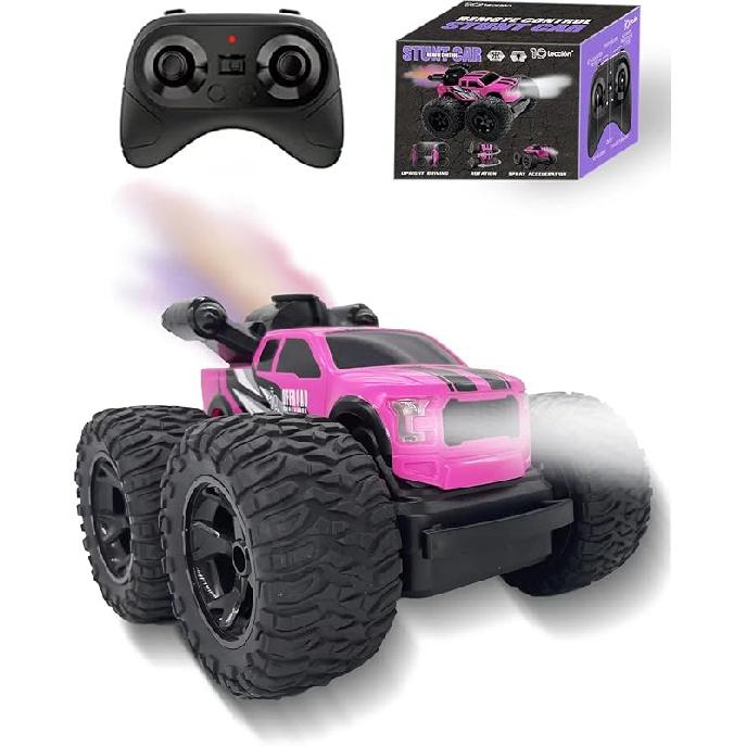 Monster Truck for Girls, Girls Remote Control Car Toys, Pink RC Trucks with Spray Function, 4WD 360° Flips Rotating Car Toys for Girls, Ideal
